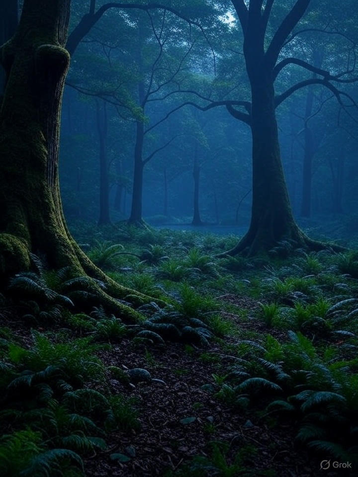 AI Generated image of a dark mysterious forest